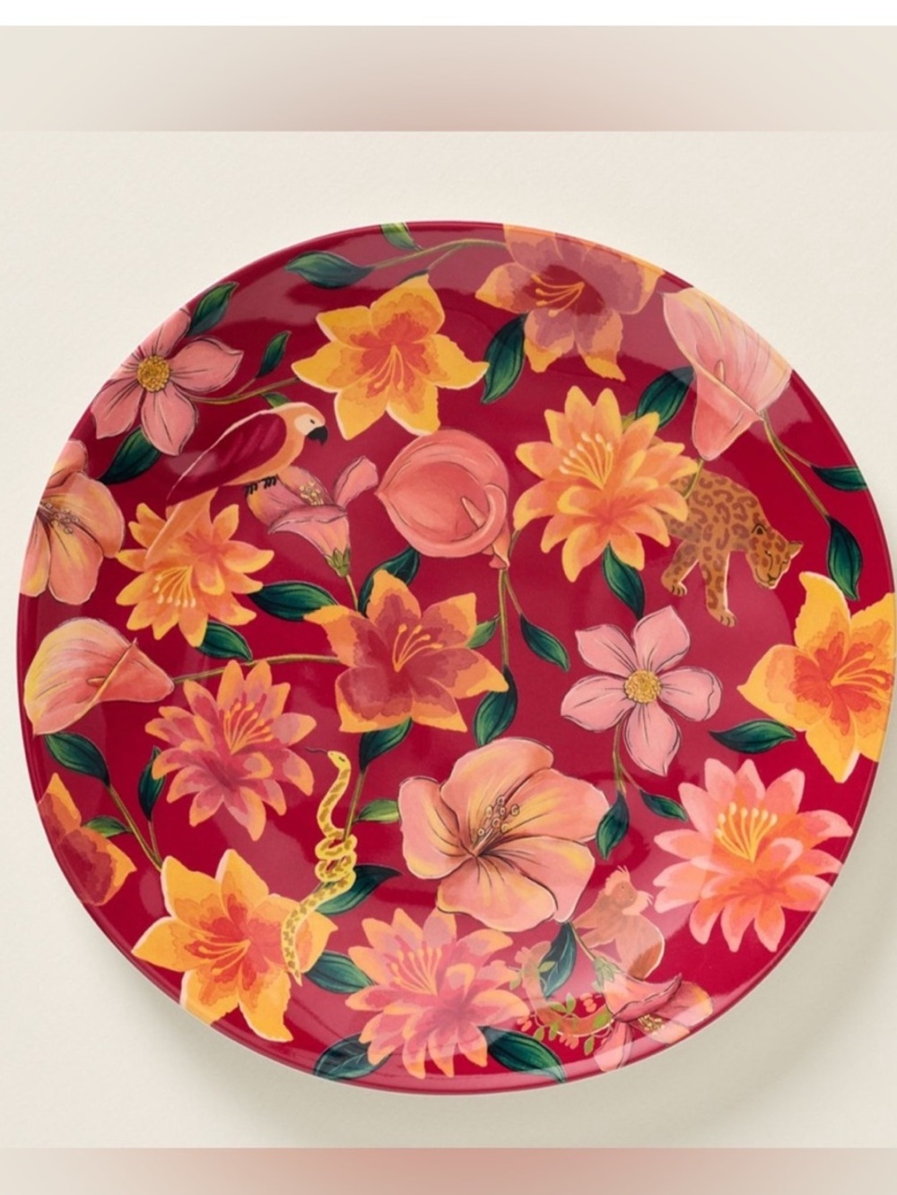 🐆FARM Rio Anthropologie Melamine Plates Dessert New Tropical Cheetah Monkey 8.5”